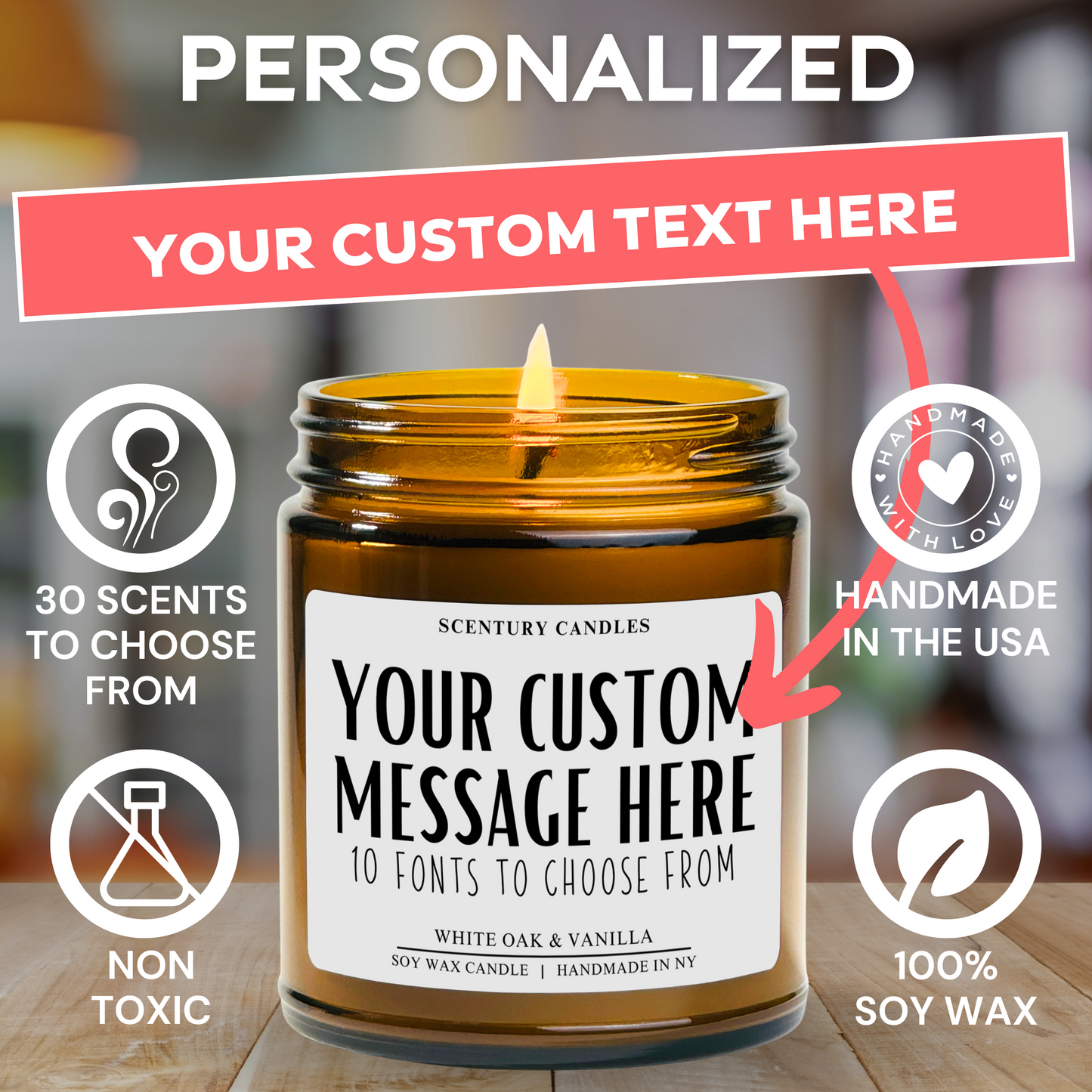 Create Your Own Custom Candle | Many Scents To Choose From | Personalized With Your Custom Text