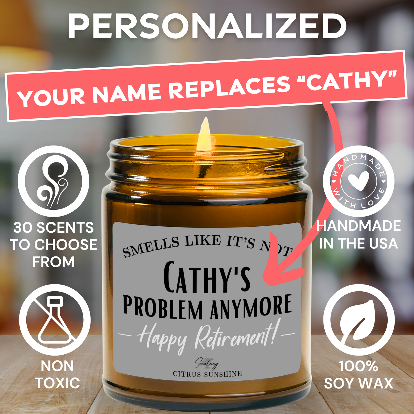 Personalized Retirement Gift Candle, Add Your Name(Replaces Debra)